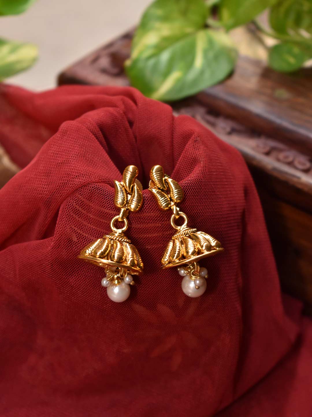 Gold Plated Leaf Design Jhumka Earring – Jumkey Handmade