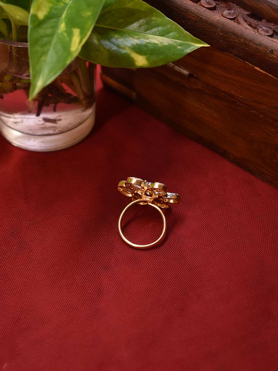 High Quality Gold Plated Floral Design Cz Stones Finger Ring