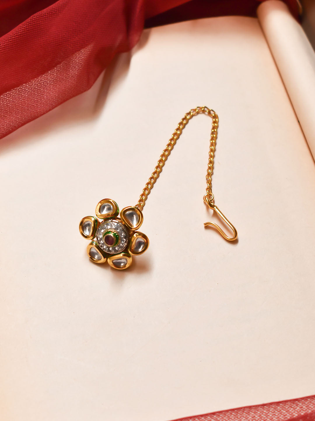 Flower Design Brass Maang Tikka