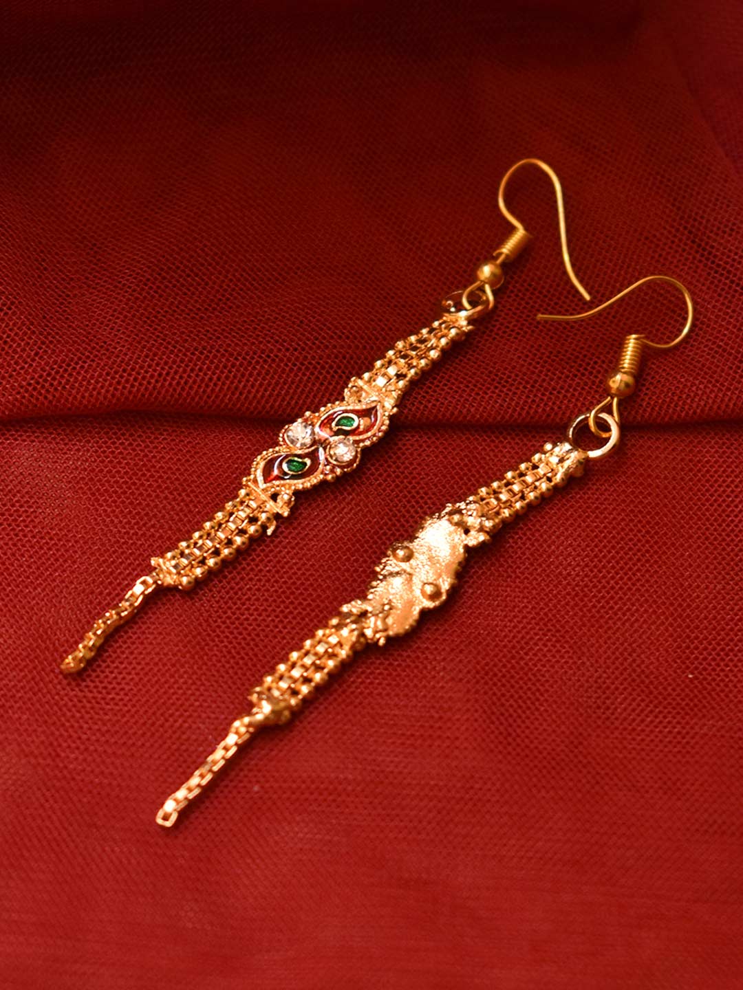 Avismaya High Quality Gold Plated Geometrical Shape Red And Green Color Enamel Painted Mati