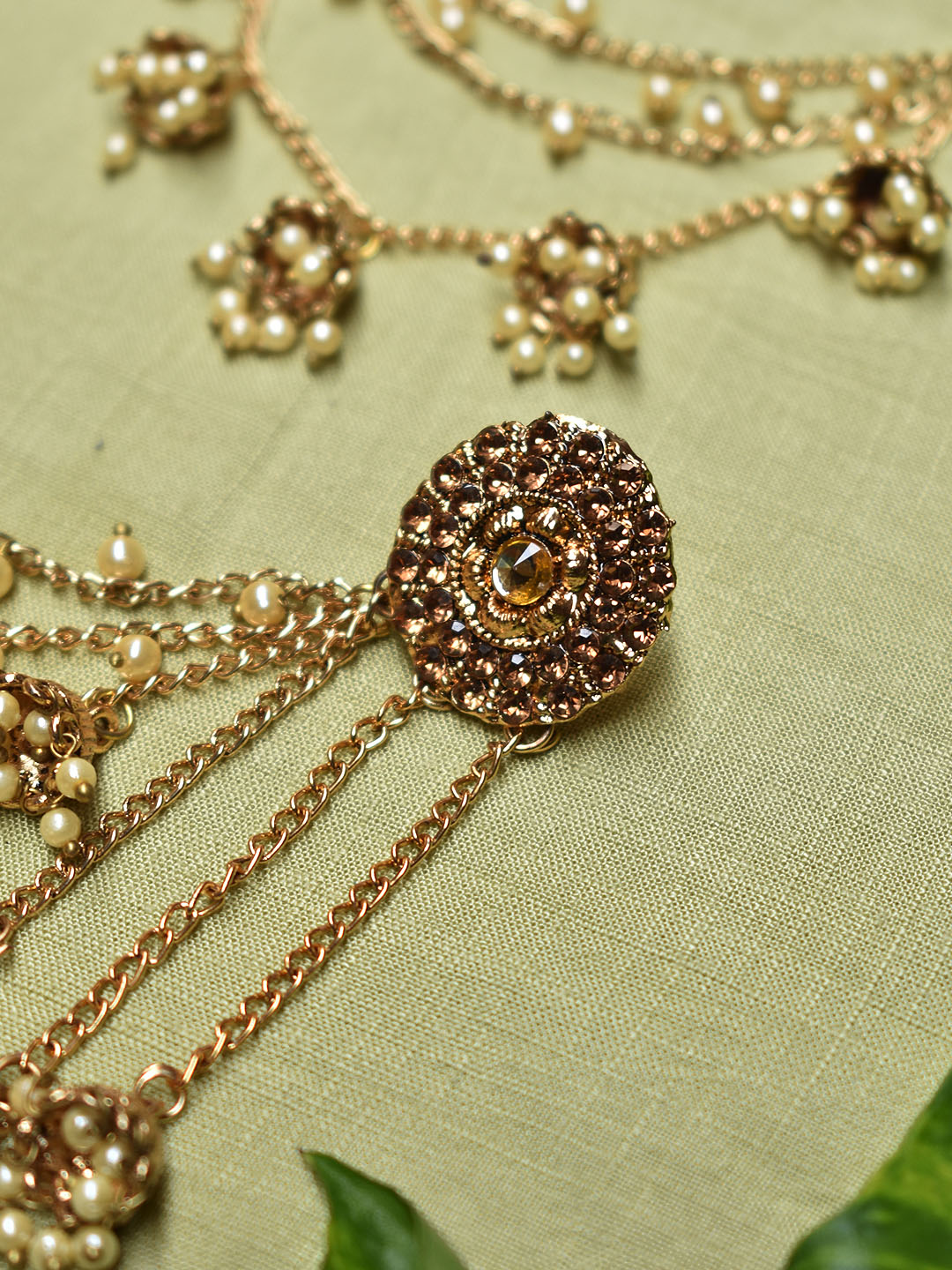 High Quality Gold Plated Circular Design Studs With Three Layered Hanging Pearl Jhumka Chains Bahubali Inspired Dangler Earring