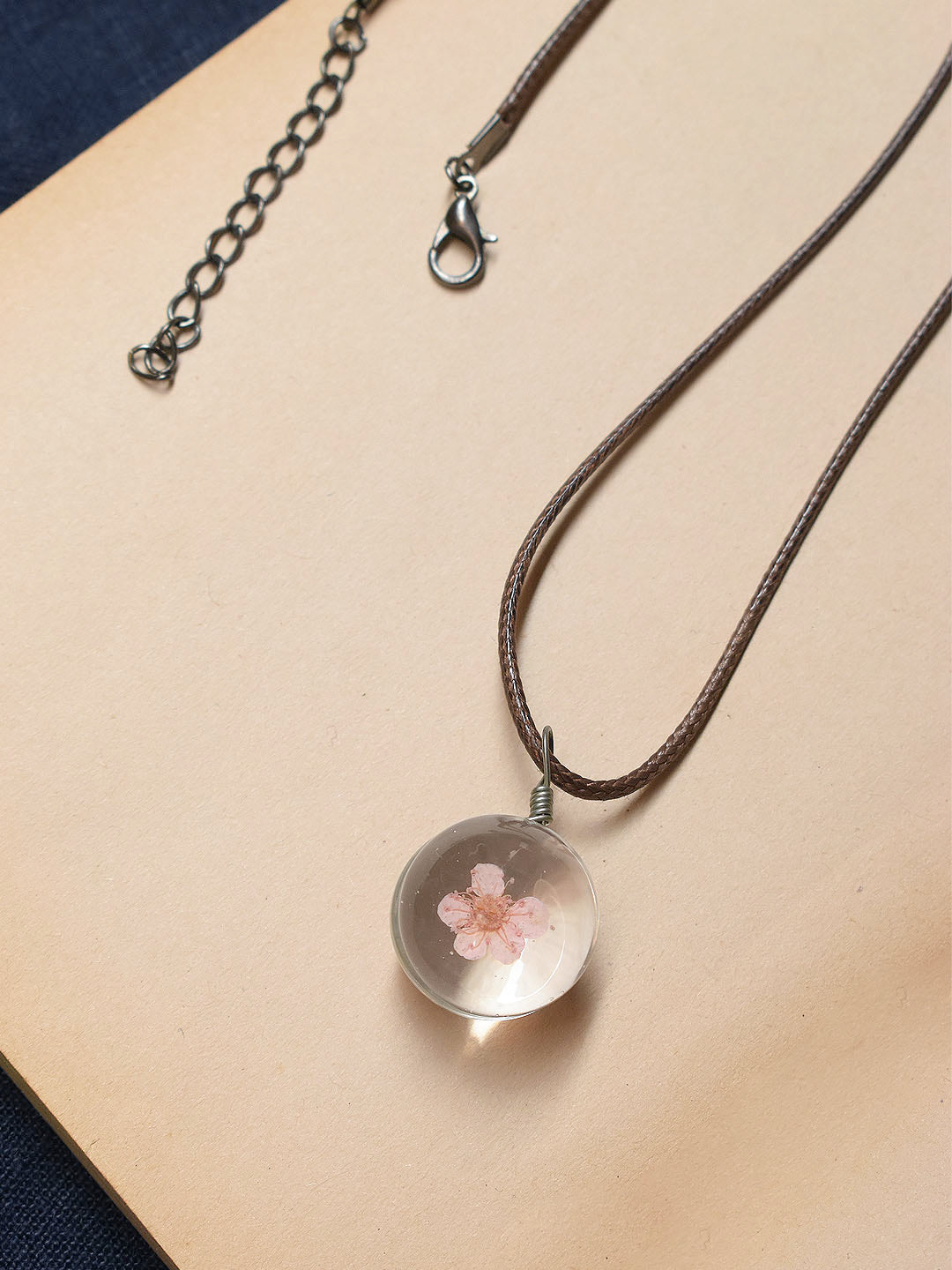 Designer White Color Circular Shape Floral Design Pendant With Black Color Leather Chain