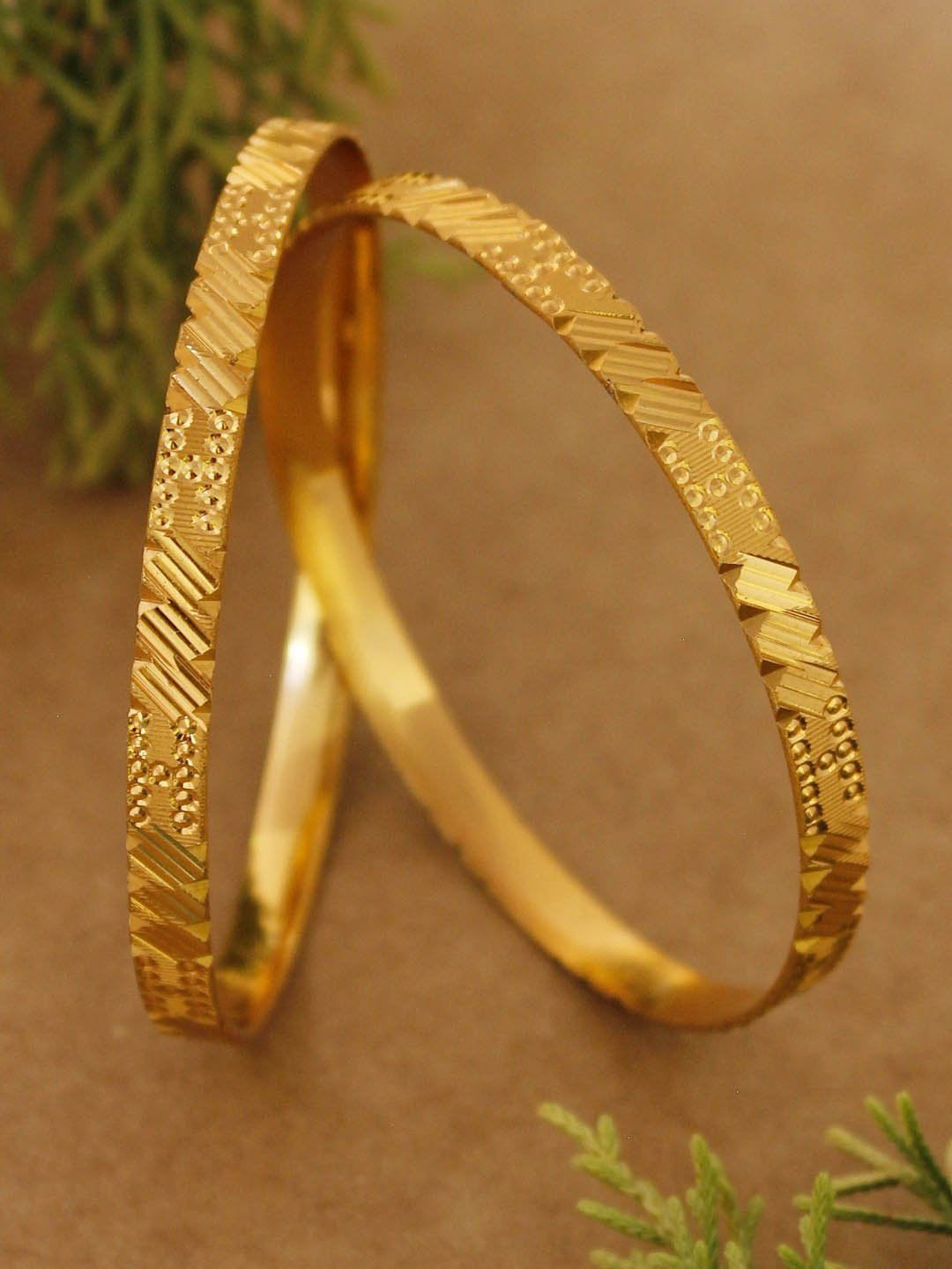 Avismaya Gold Plated Geometric Design Bangles