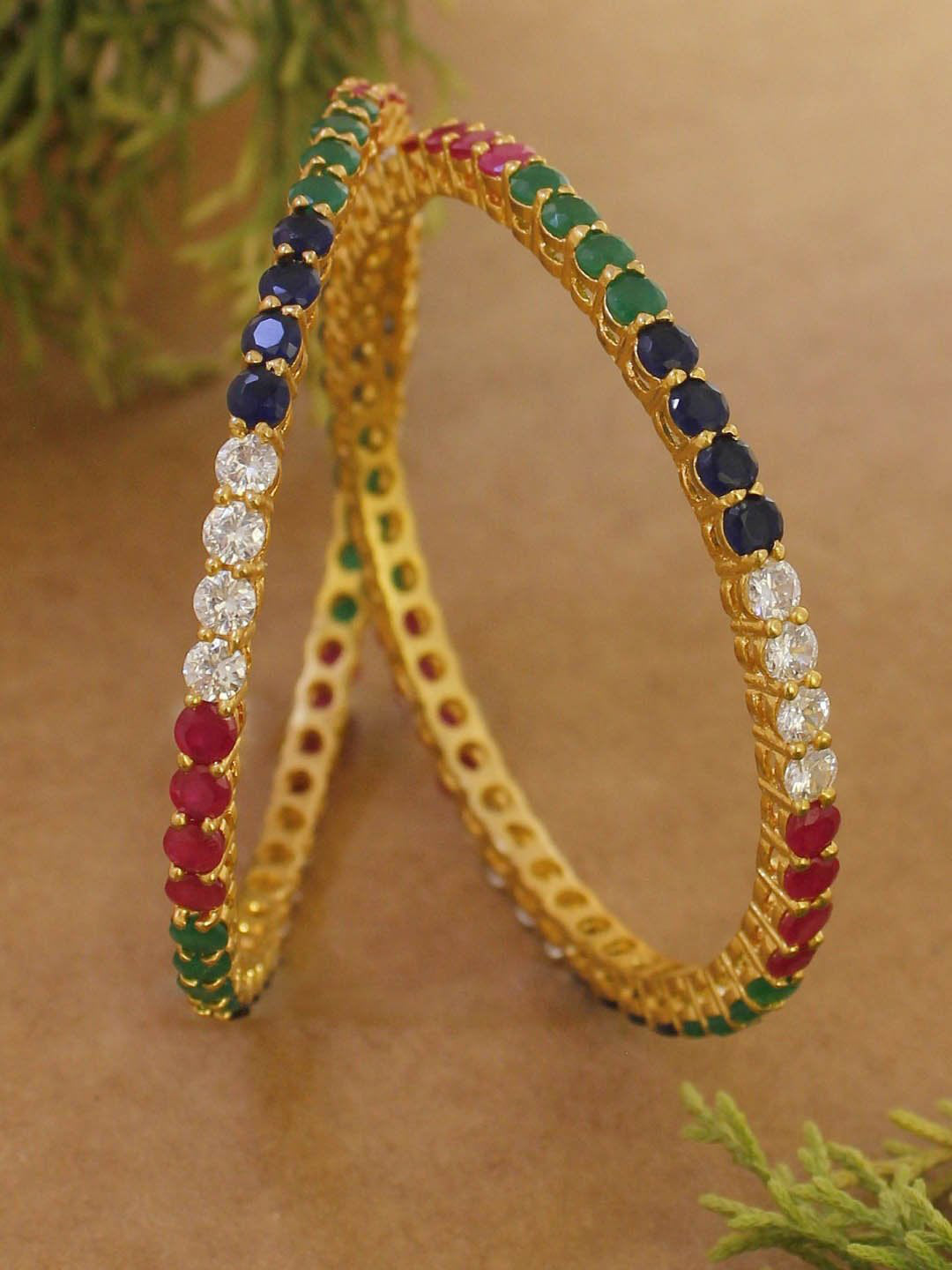 Avismaya Matt Gold Plated Premium Quality Bangles With Multicolor Ruby And American Diamond Stones