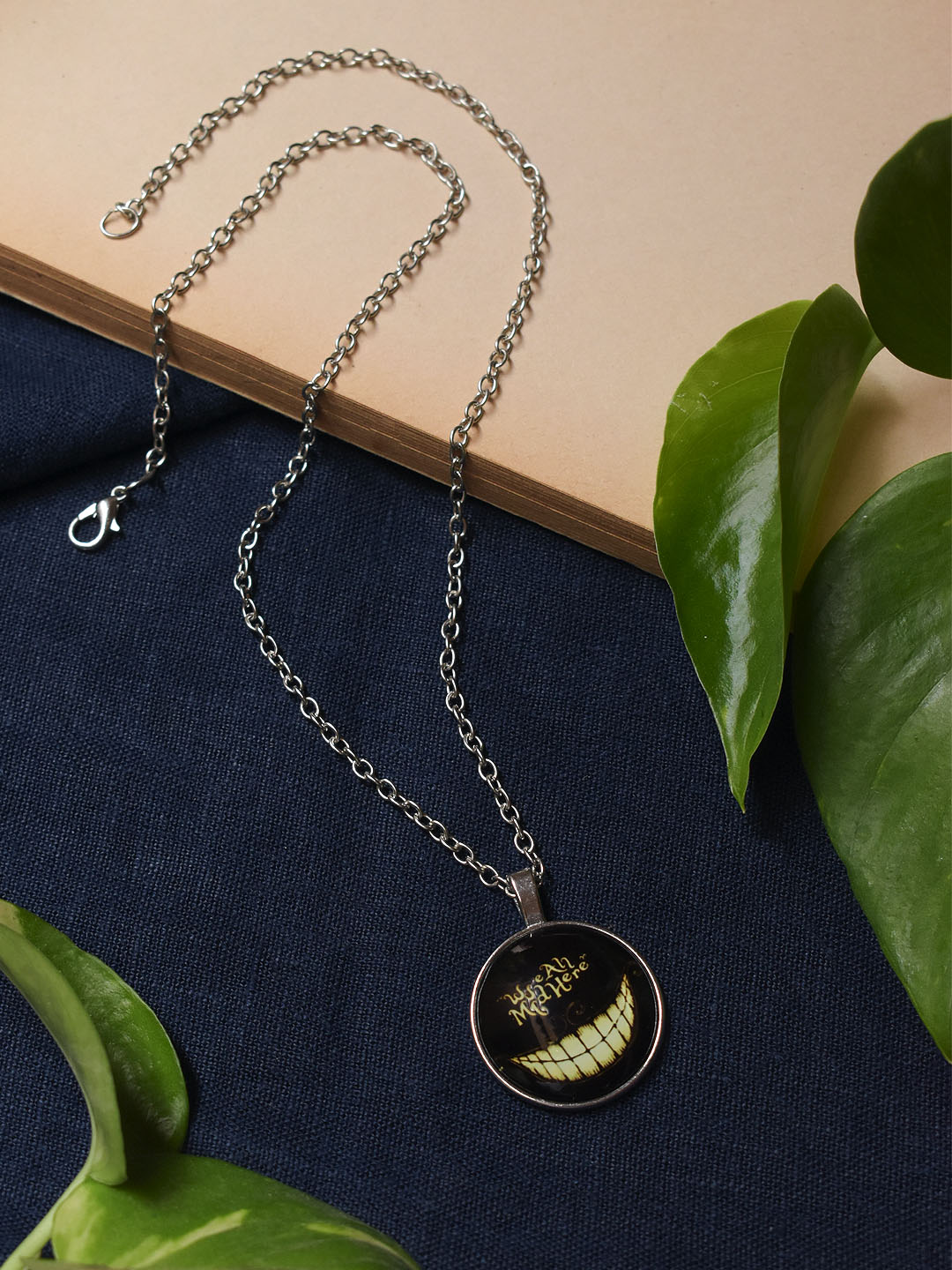 Silver Plated Black Color Smiley Design Pendant Long Chain