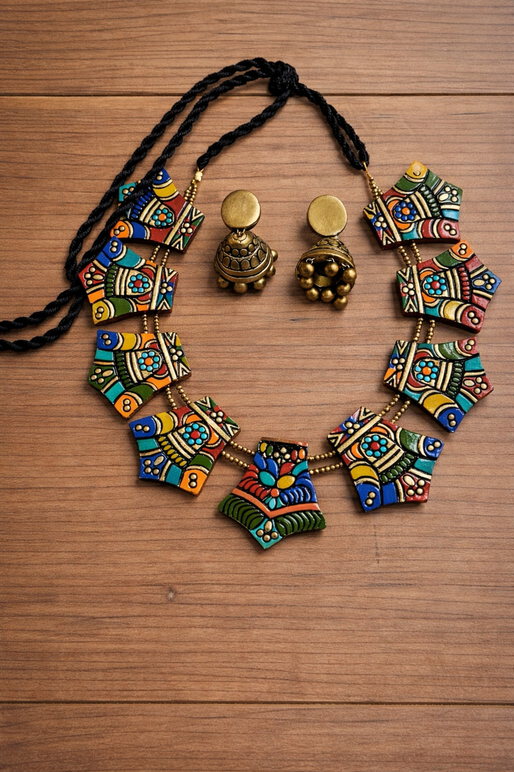 Masai Mandala — Terracotta Multicolour Boho African Fusion Necklace with Jhumka Earrings