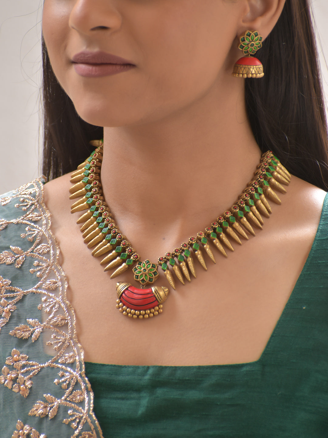 Heritage Spike Statement Necklace – Terracotta & Gold Fusion