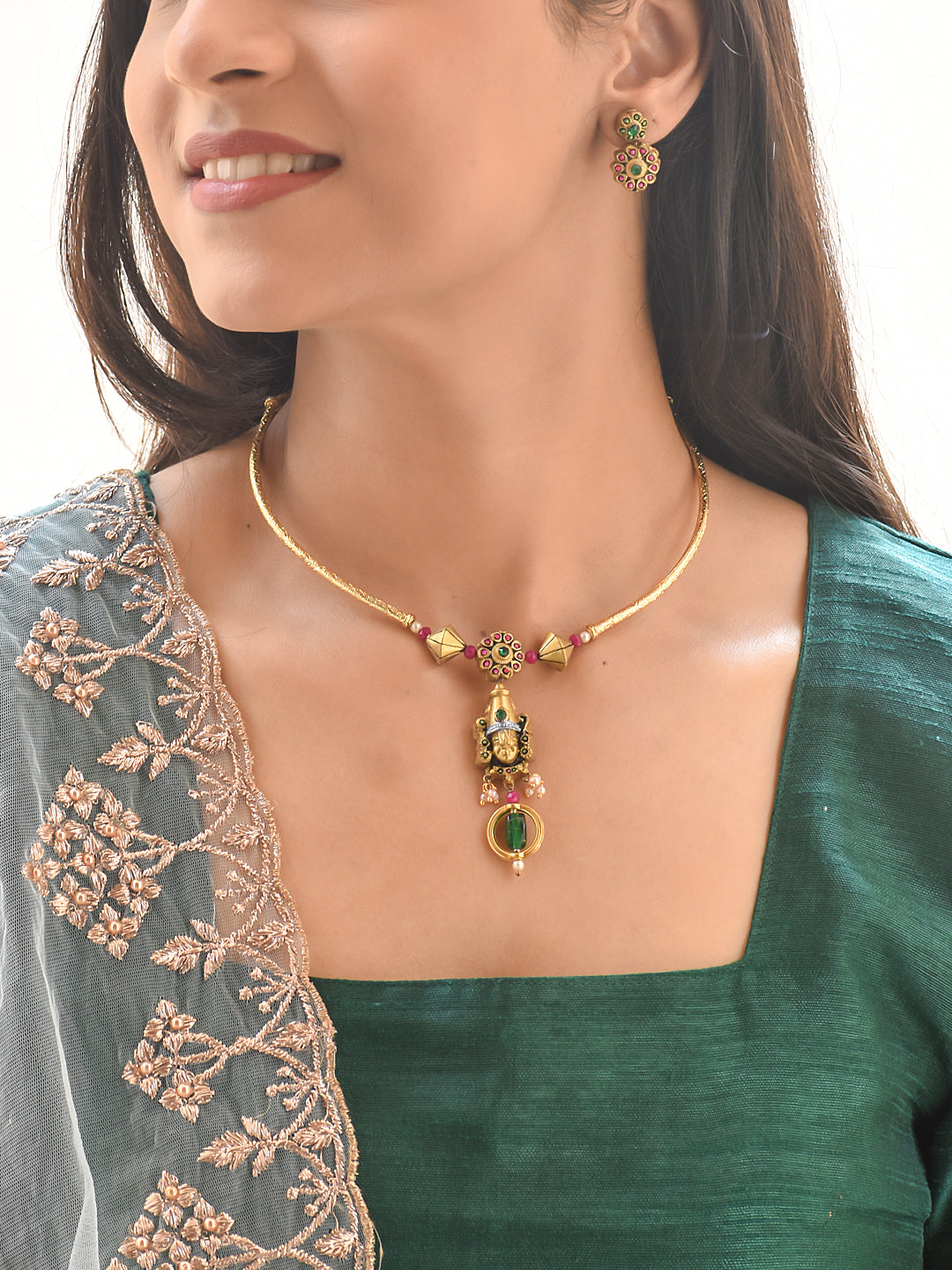 Terracotta Lord Venkateswara Temple Pendant Necklace Set