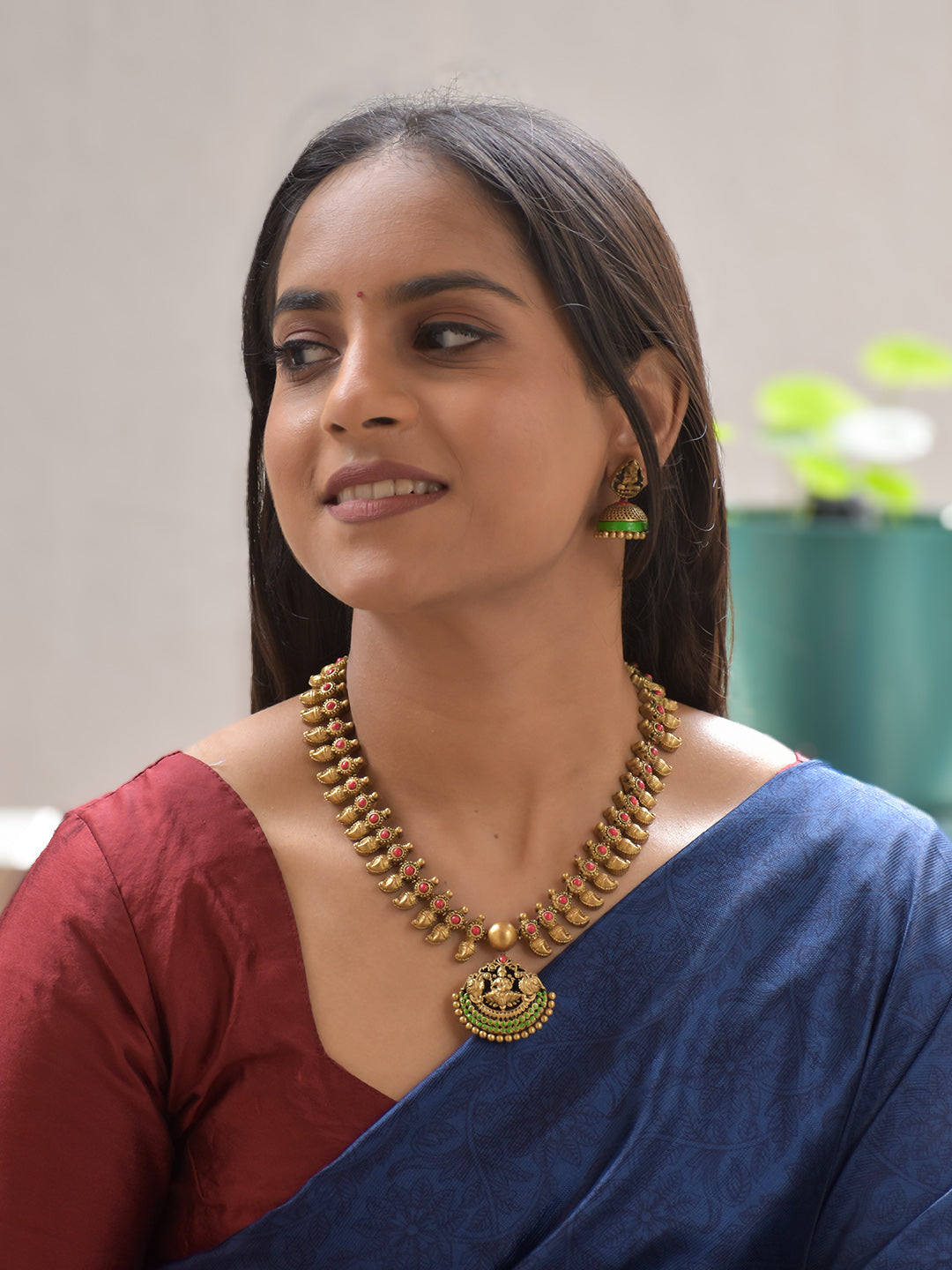 Terracotta Temple Bird Motif Necklace with Goddess Pendant