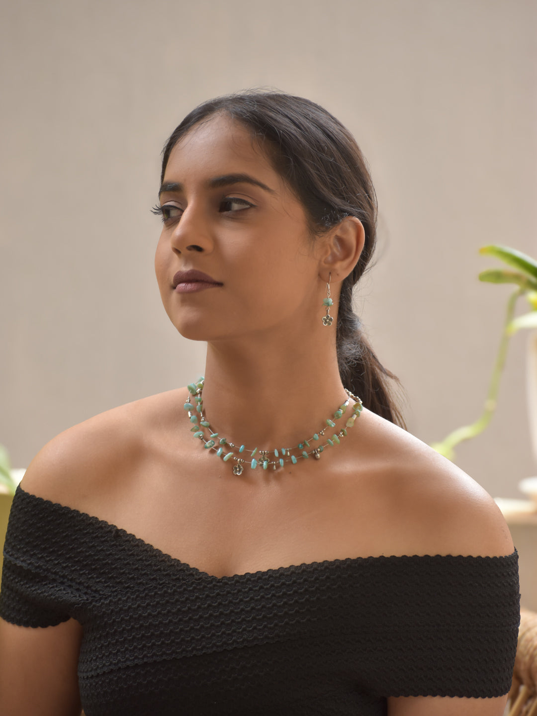 Verdura – Two-Layer Light Green Agate & German Silver Motif Necklace Set