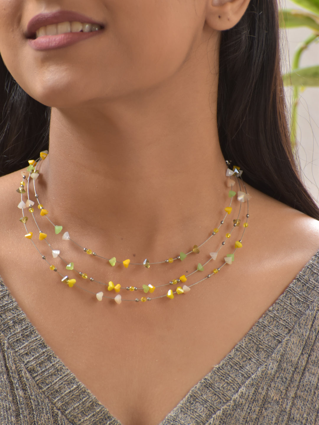 AuroraMist – Multi-Color Agate Stone Multi-Layer Necklace with German Silver Accents