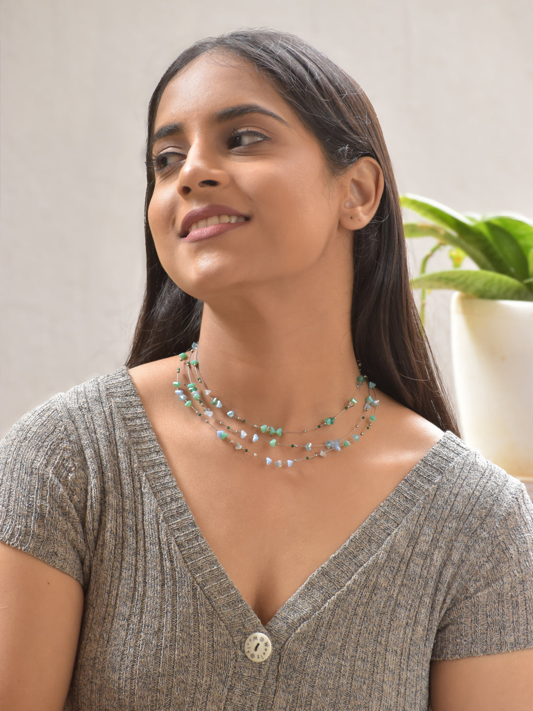 Aqualuma – Green & Blue Agate Multi-Layer Necklace with German Silver Accents