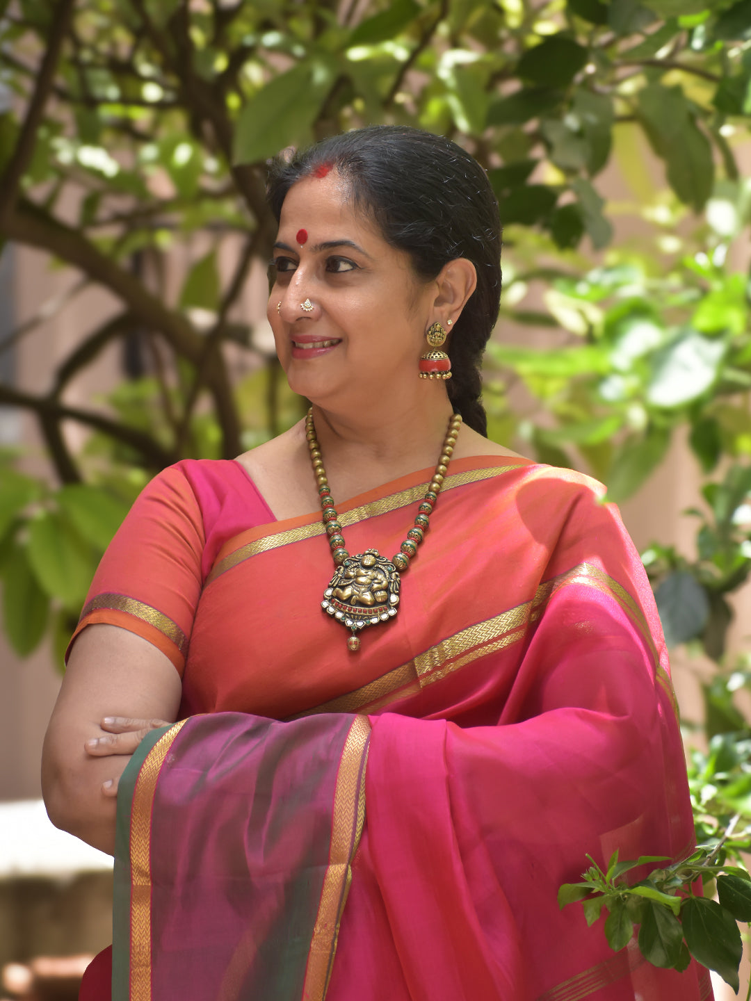 Balagopal - Handmade Terracotta Bala Krishna Pendant Necklace Set with Hand-Painted Beads and Antique Finish Earrings