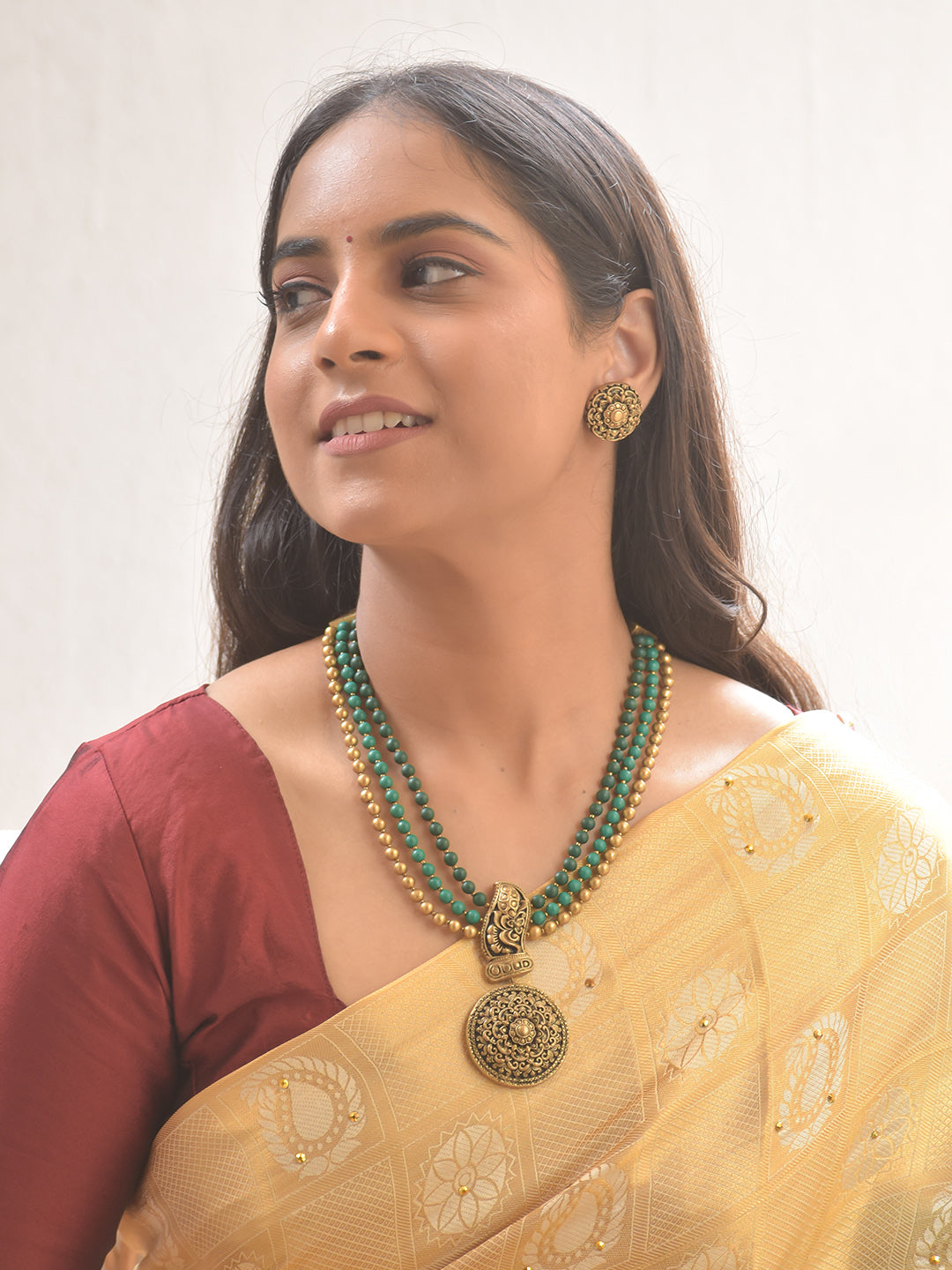 Mandala Bloom Terracotta Necklace Set With Studs