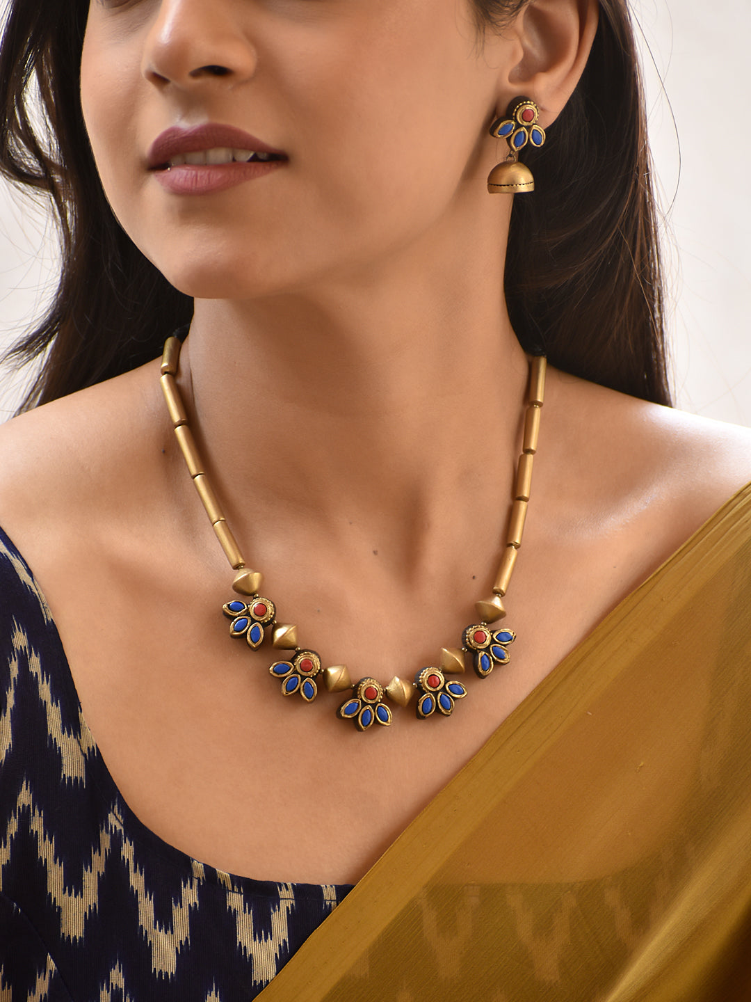 Sumana — Minimal Floral Necklace with Gold Beads