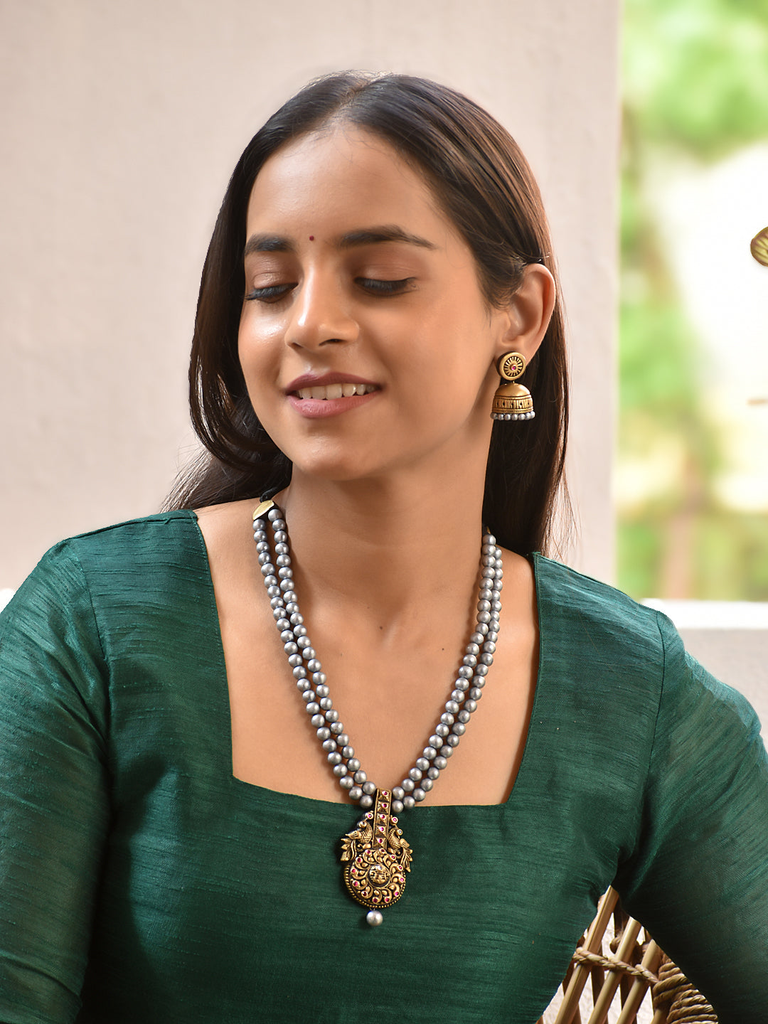 Muktavali — Pearl Beaded Temple Pendant Necklace Set