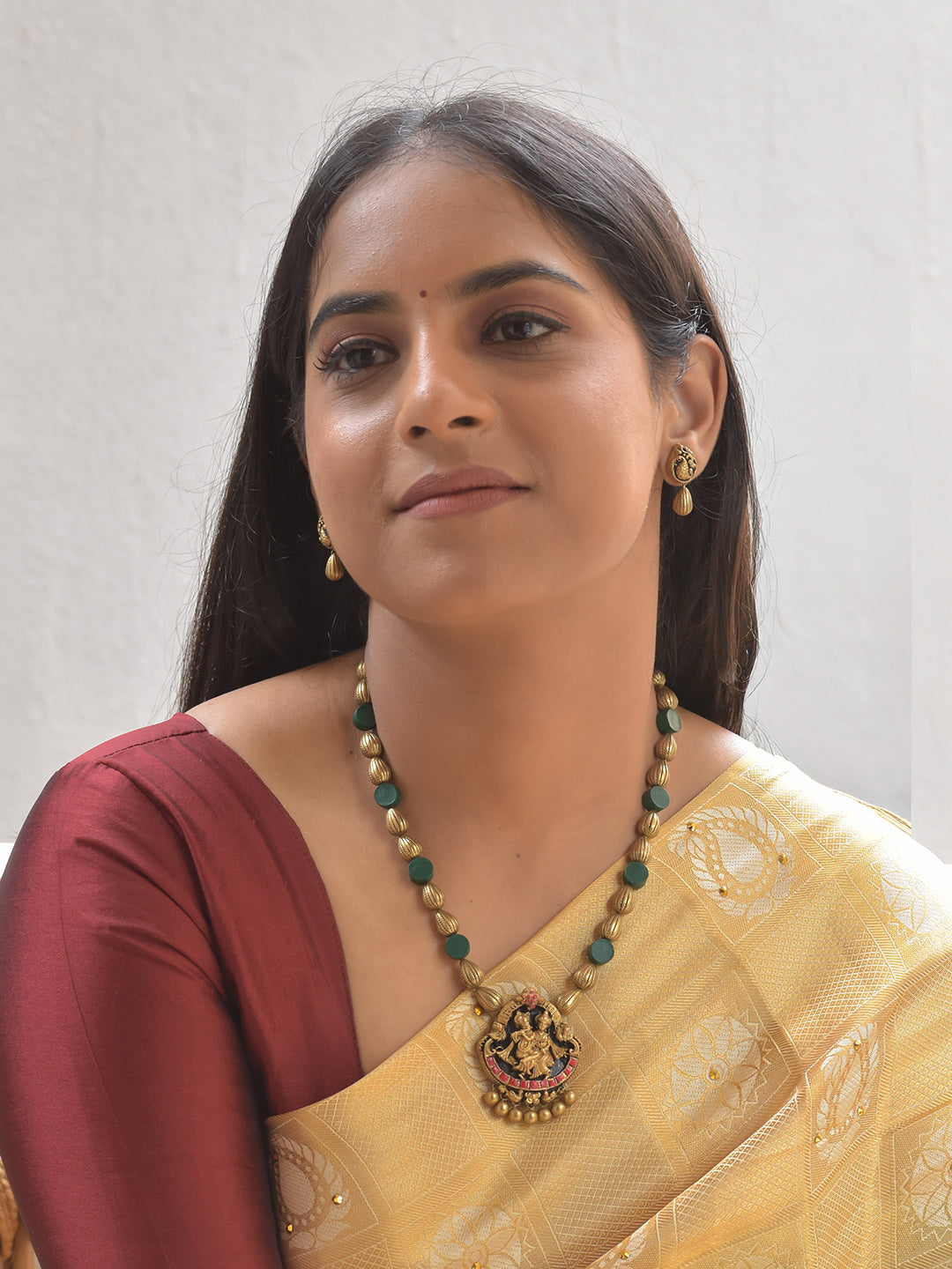 Terracotta Radha Krishna Necklace Set With Studs