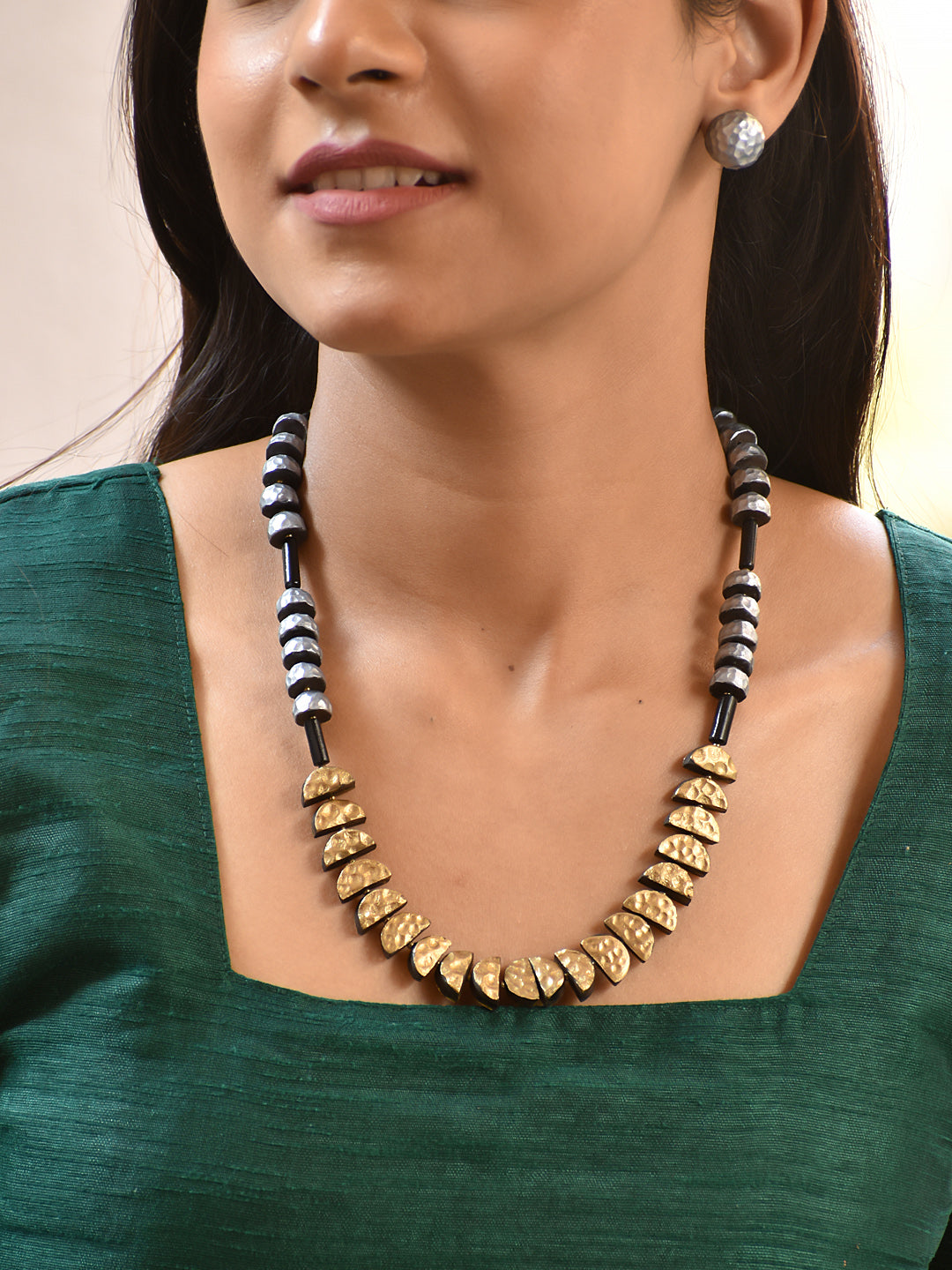 Tanika — Hammered Disc Necklace with Black Beads