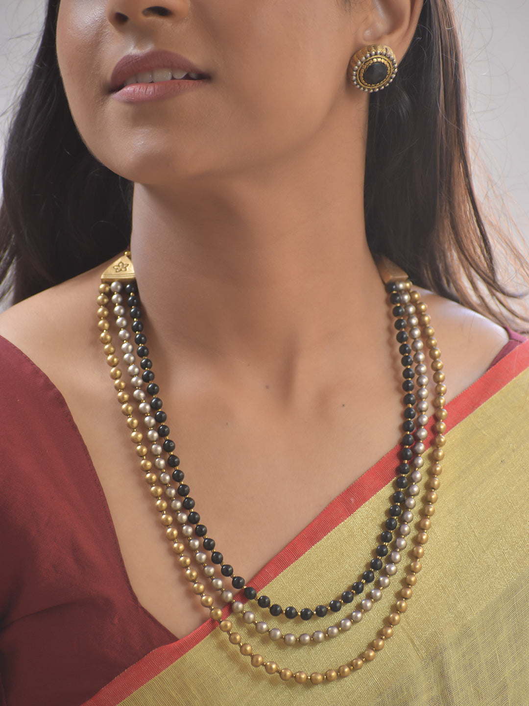 Terracotta Regal Multi-Strand Bead Necklace Set With Studs