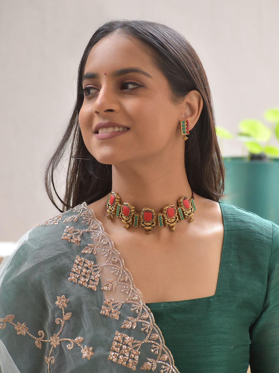 Imperial Royal Choker Set – Ruby Red & Emerald Green Inlay