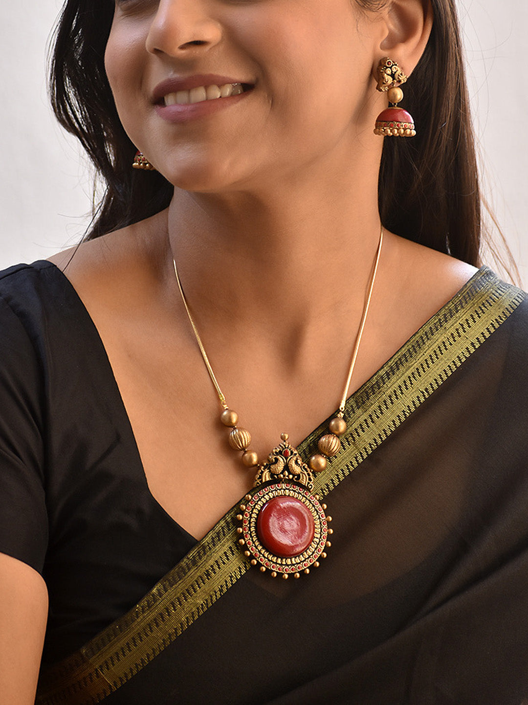 Beautifully Crafted Handmade Circular Design Red and Gold Indian Jewellery Set