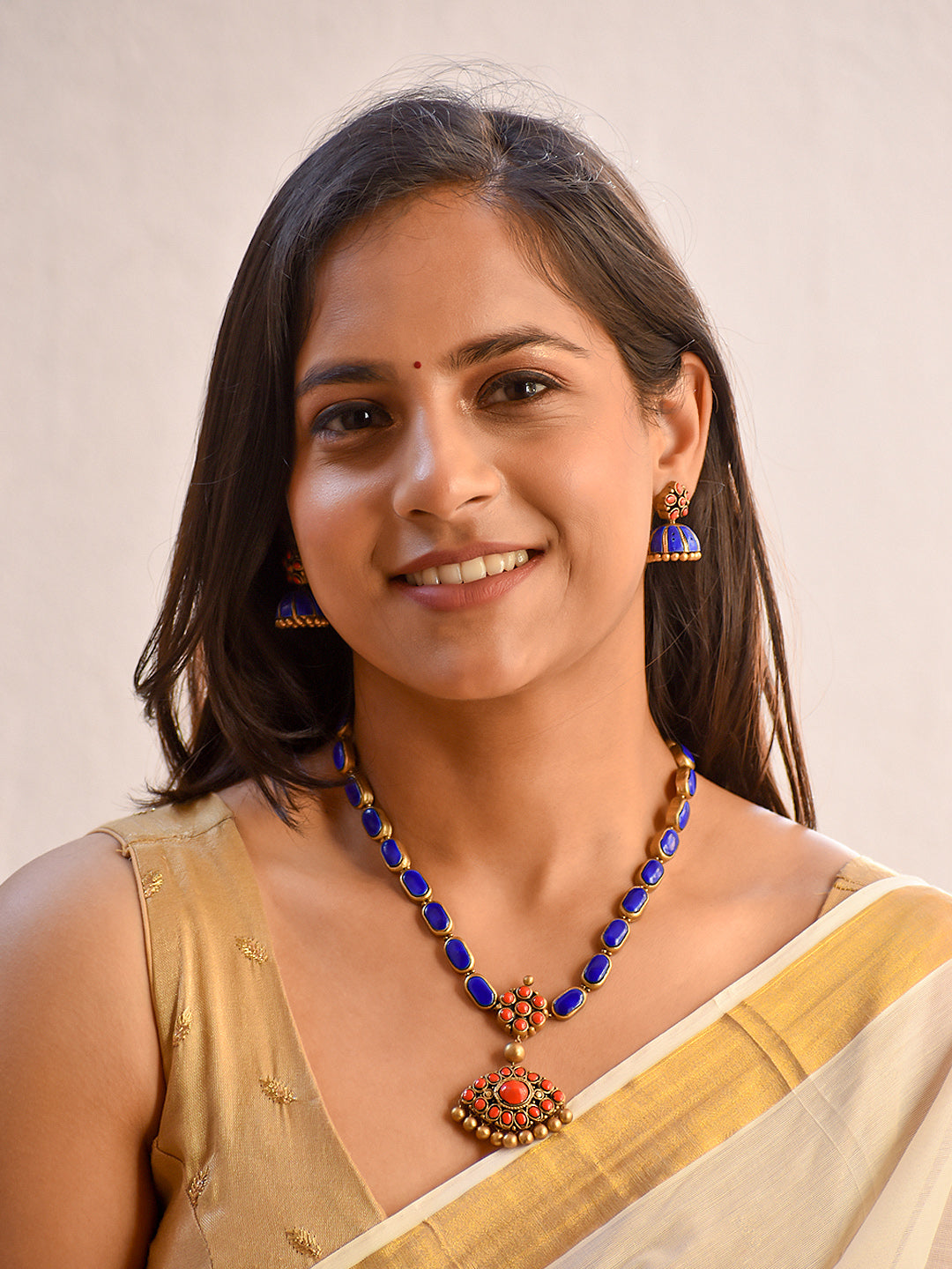 Famous ❤️ Attigai Design in Blue 💙 & Antique Gold Finish