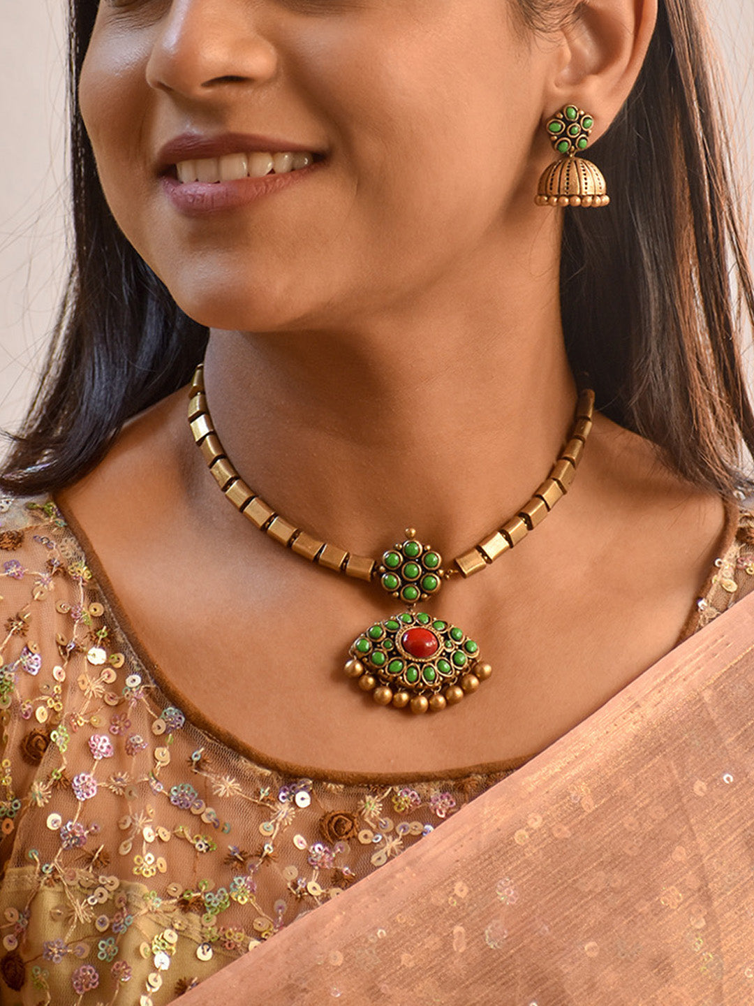 Famous ❤️ Attigai Design in Green 💚 Gold Jewelry Set