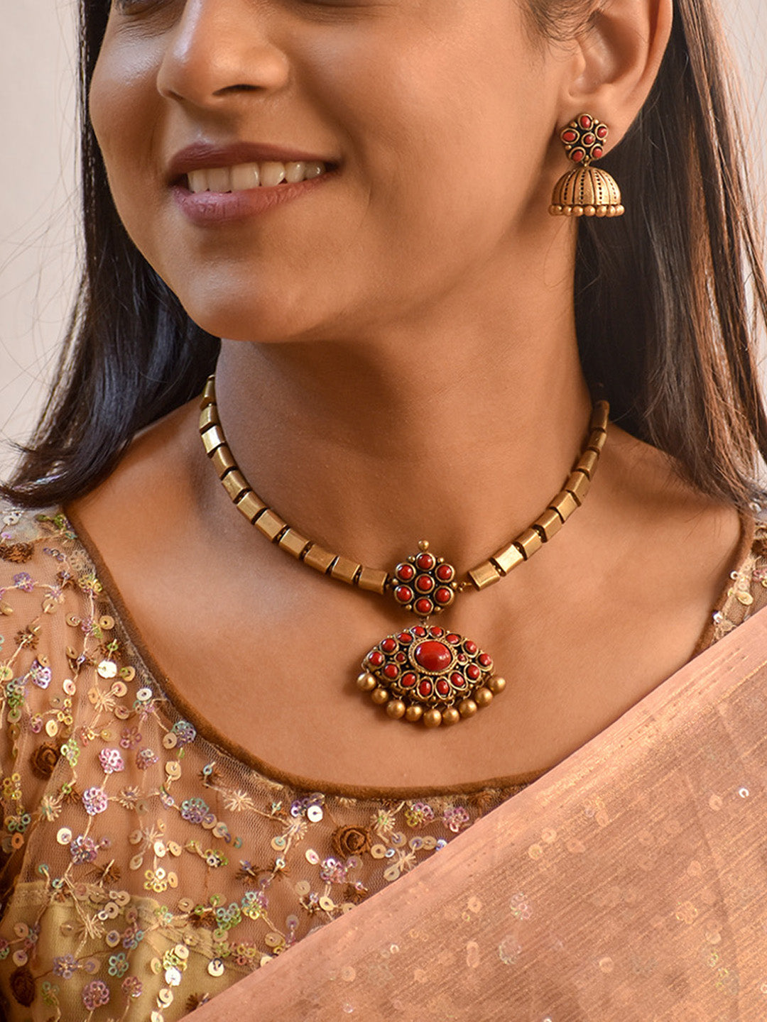 ❤️ Famous Attigai Design in Red ❤️ - Handcrafted Red Gold Premium Jewelry Set