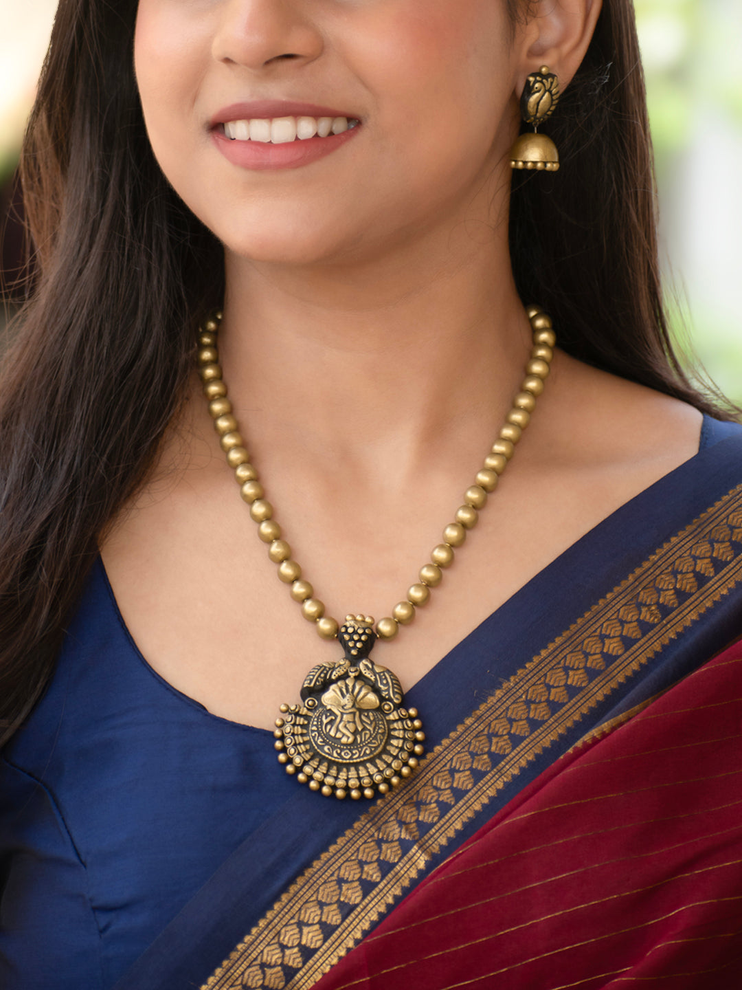 Pure Antique Gold Colour Gopalakrishna Pendant Temple Beads Mala