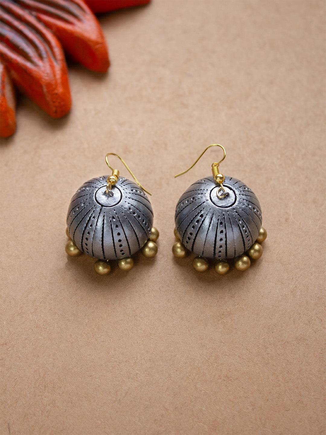 Circular Design Hand Painted Terracotta Earrings