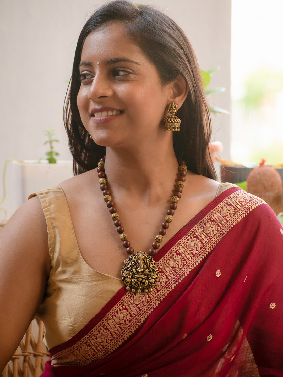 Kapilavarṇa Vinayaka — Antique Gold and Brown Ganesha Design Handmade Terracotta Necklace Set