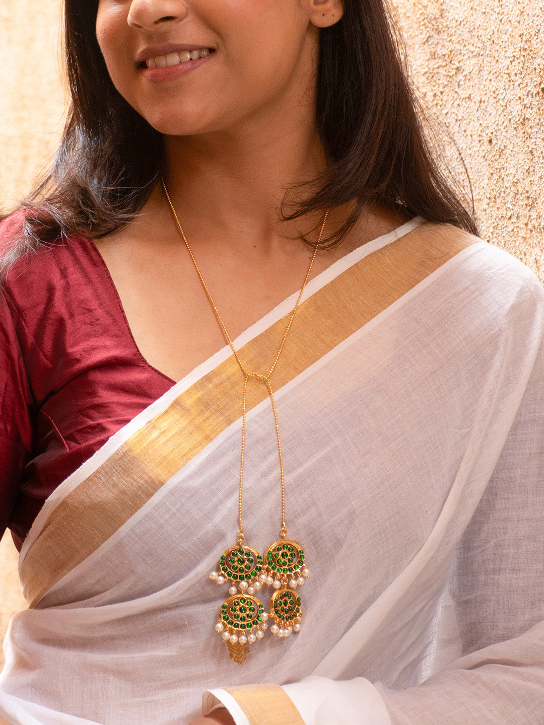 Premium Gold Finish Green Temple Neck Gold Chain