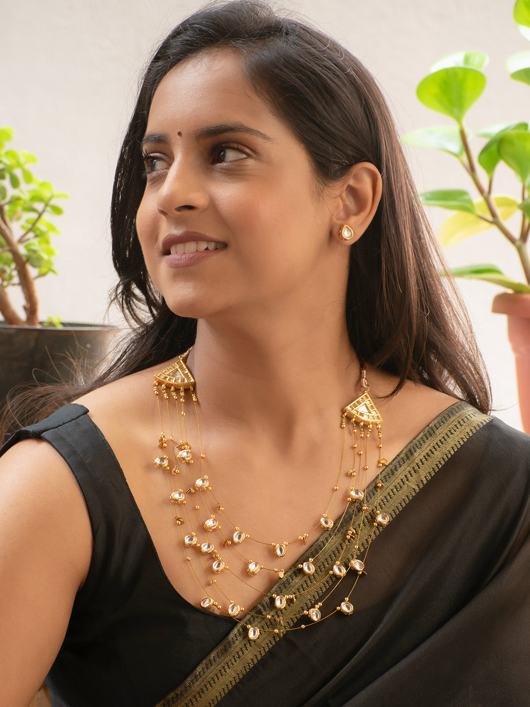 Premium Gold Finish Kundan Layered Necklace Set