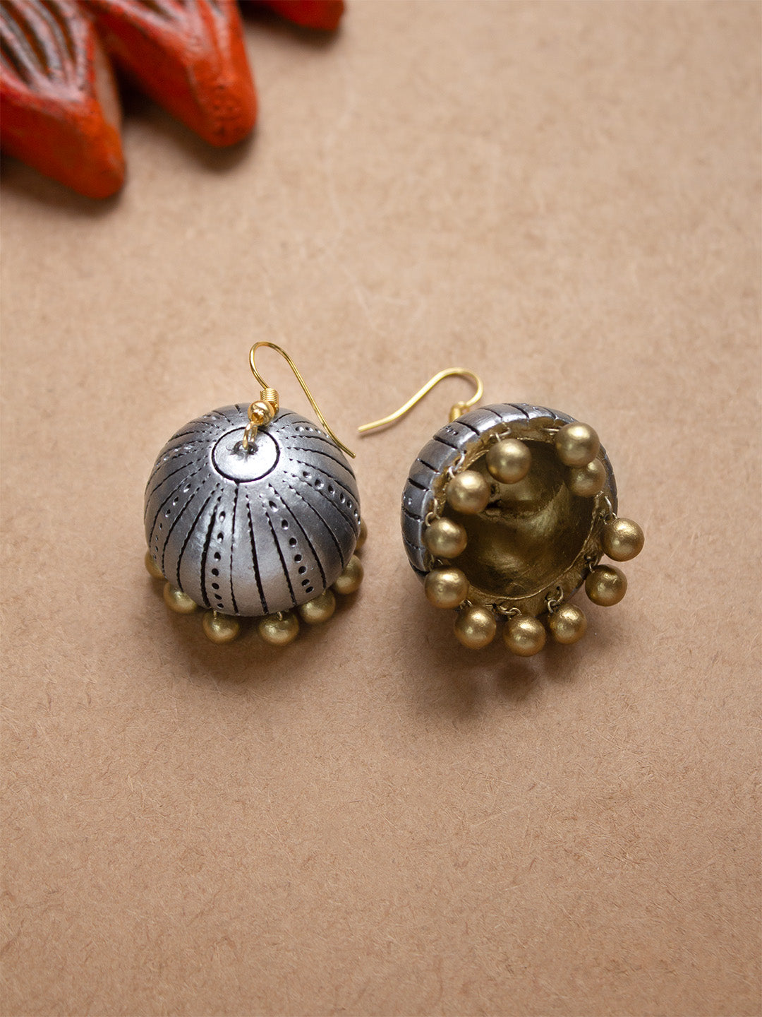 Circular Design Hand Painted Terracotta Earrings