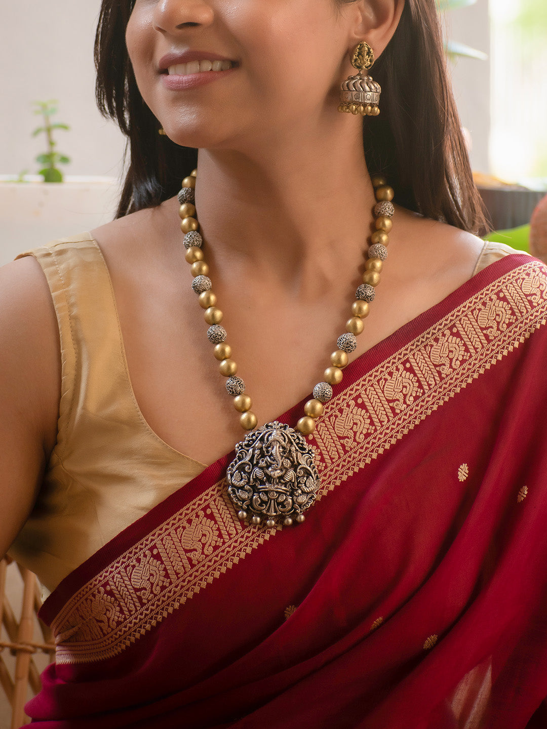 Siddhaganapati — Antique Silver and Gold Ganesha Design Handmade Terracotta Necklace Set