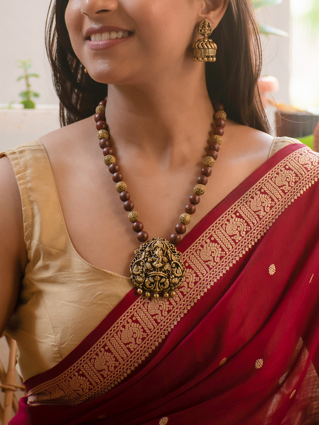 Kapilavarṇa Vinayaka — Antique Gold and Brown Ganesha Design Handmade Terracotta Necklace Set