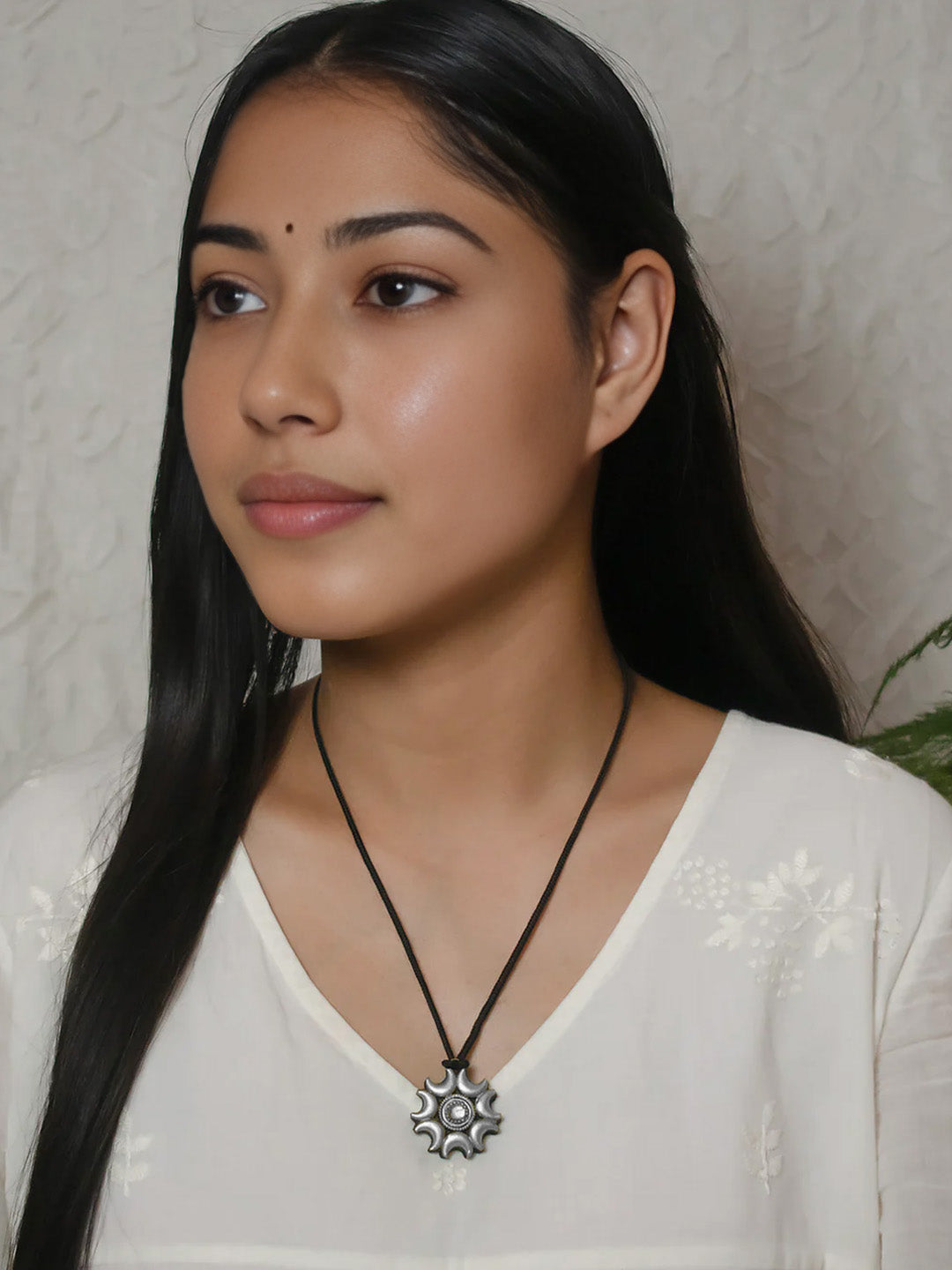 Silver Half Moon Design Handmade Terracotta Necklace Set