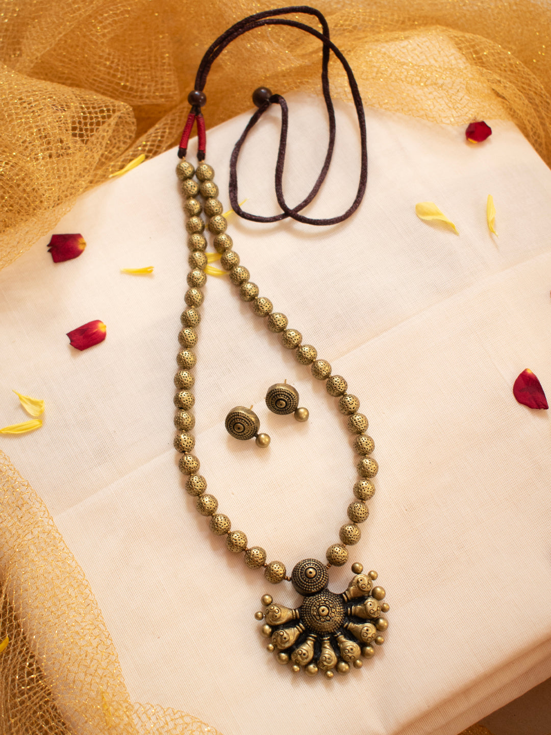 Antique Gold Half Moon Design Handmade Terracotta Necklace Set