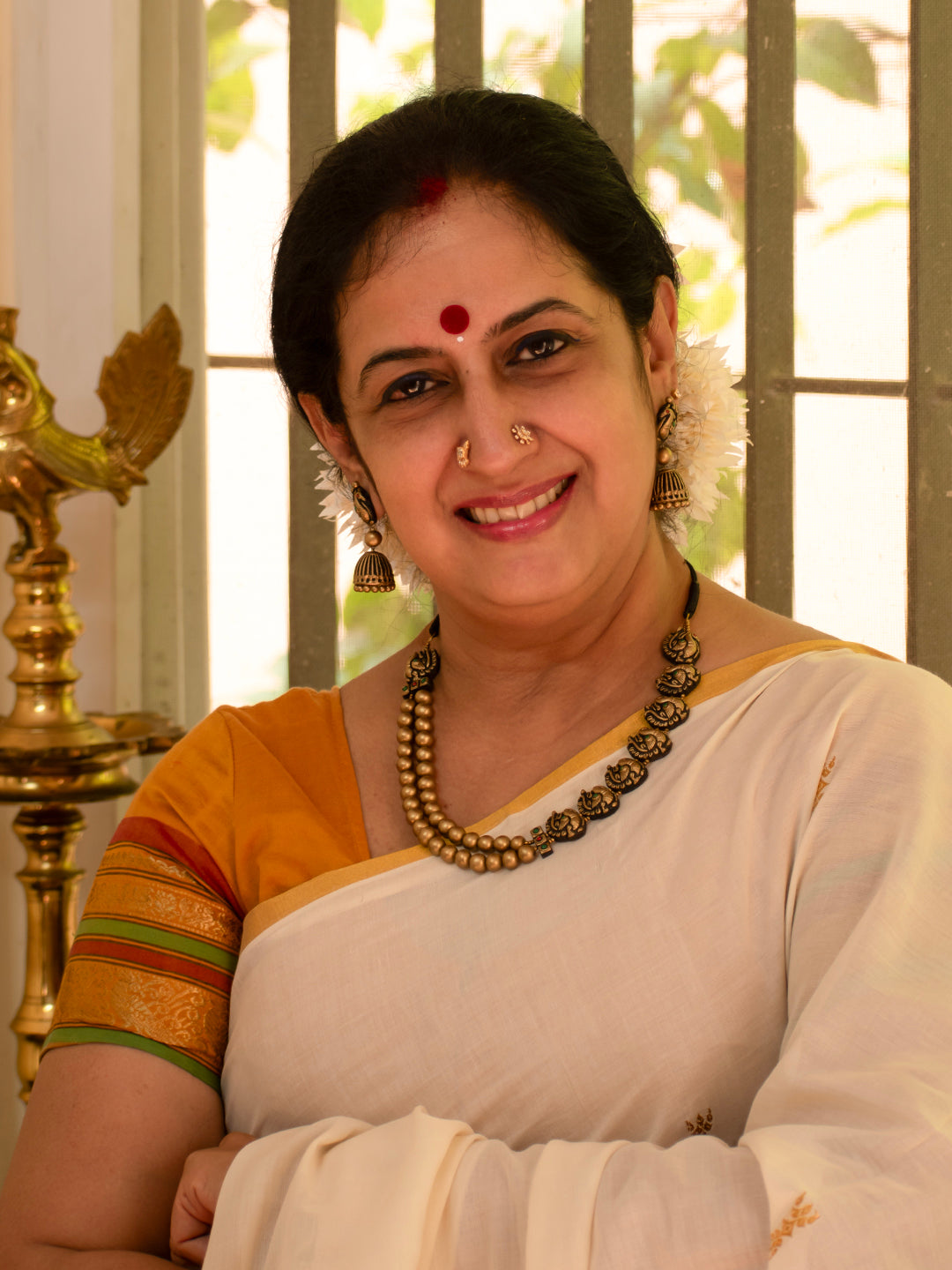 Mayura - Two Layered Beaded Asymetric Peacock Design Handmade Terracotta Necklace Set