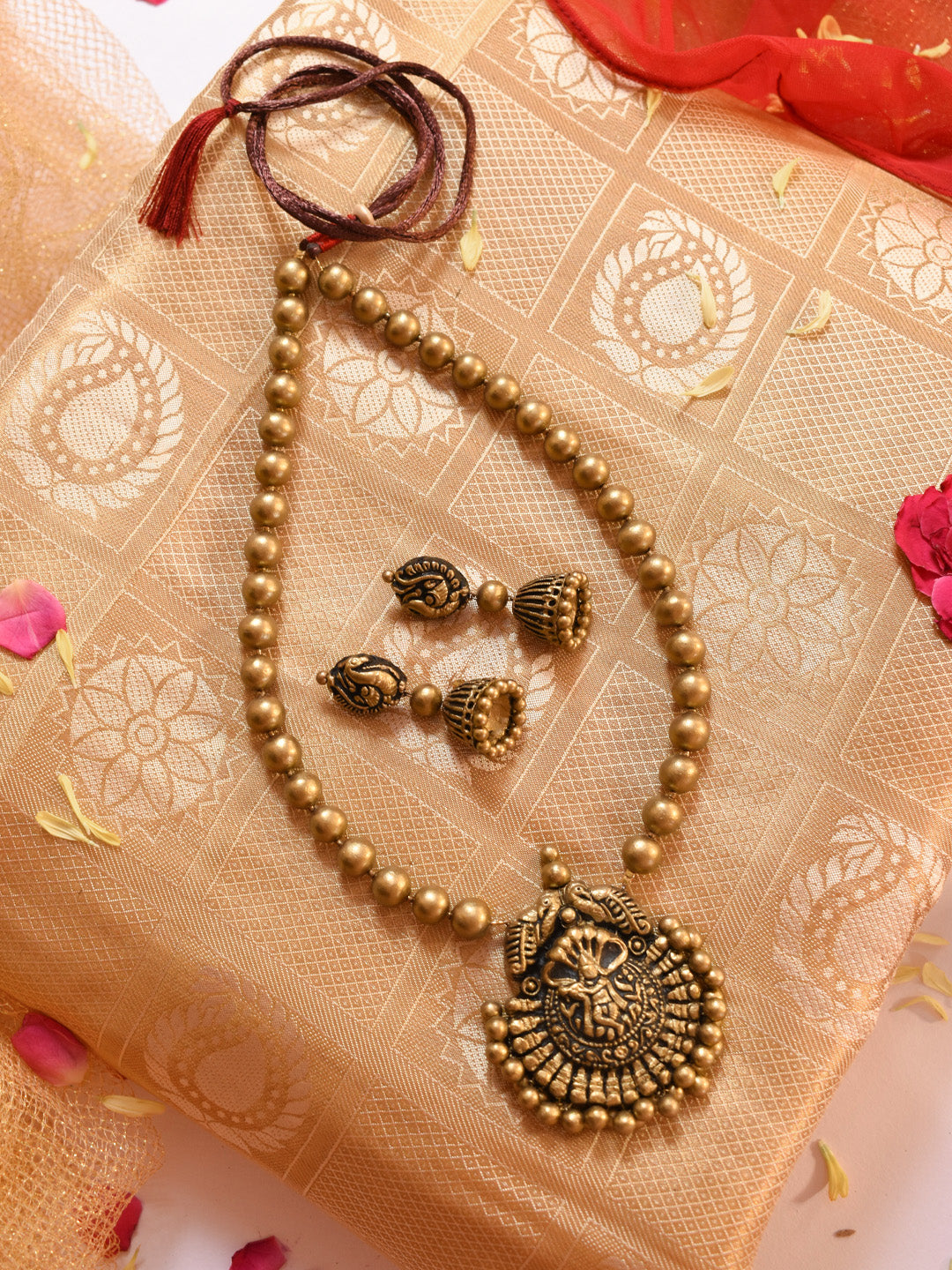 Antique Gold Gopalkrishna Mala Design Handmade Terracotta Necklace Set