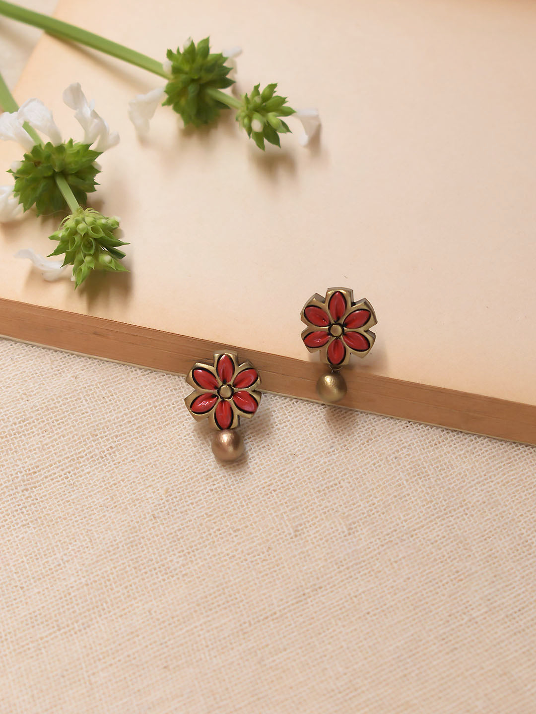 Handmade Terracotta Floral Design Tiny Stud