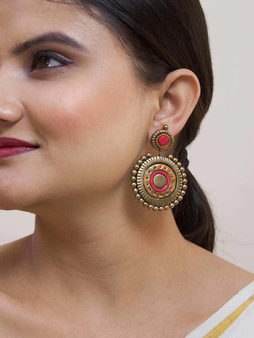 Handamde Circular Design Terracotta Earrings