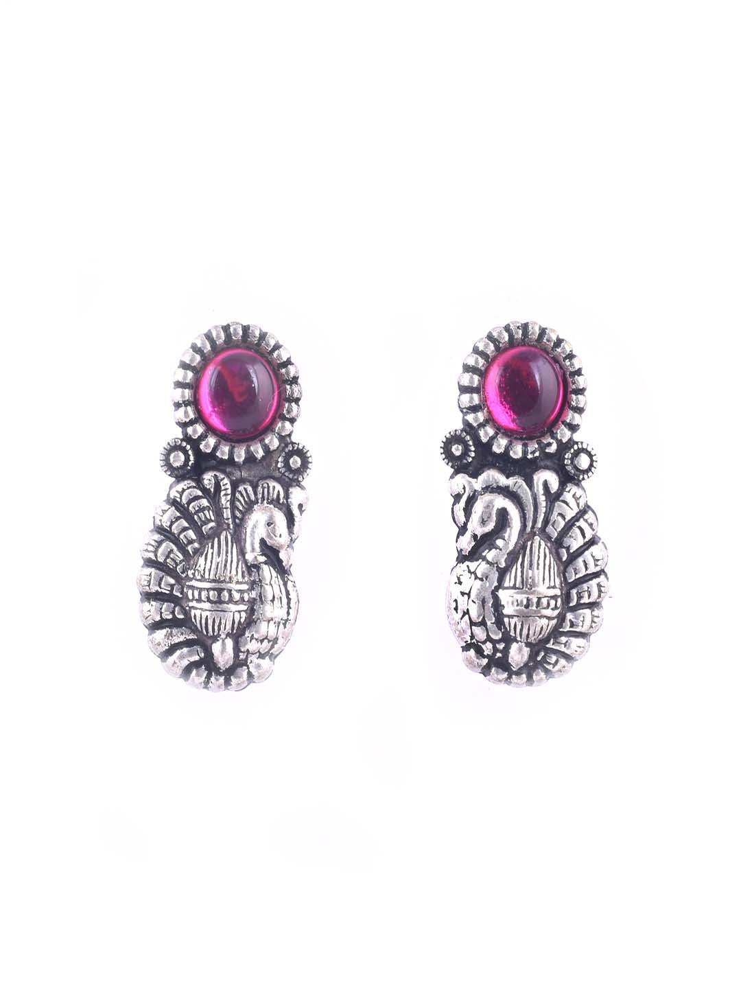 High Quality Oxidized Antique Silver Plated Tear Drop Shape Peacock Design Pendant With Hanging Ghungroos Adjustable Black Color Dori Choker Necklace Set