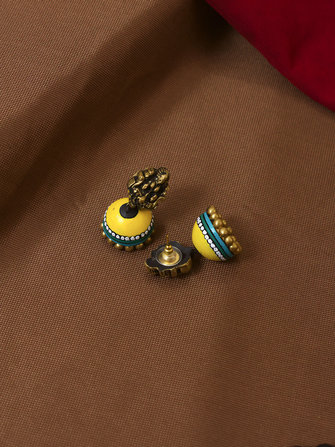 Antique Gold Toned Lakshmi Design Pendant With Black Color Beads Medium Handmade Terracotta Necklace Set