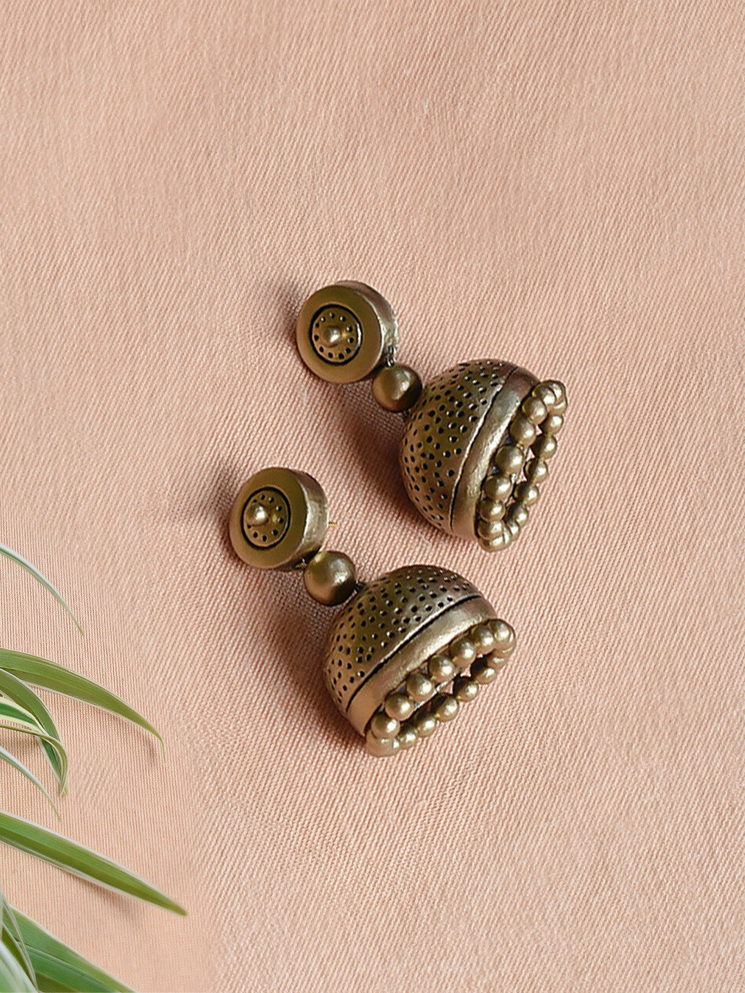 Dvijataranga — Gold Color Terracotta Jhumka Earring