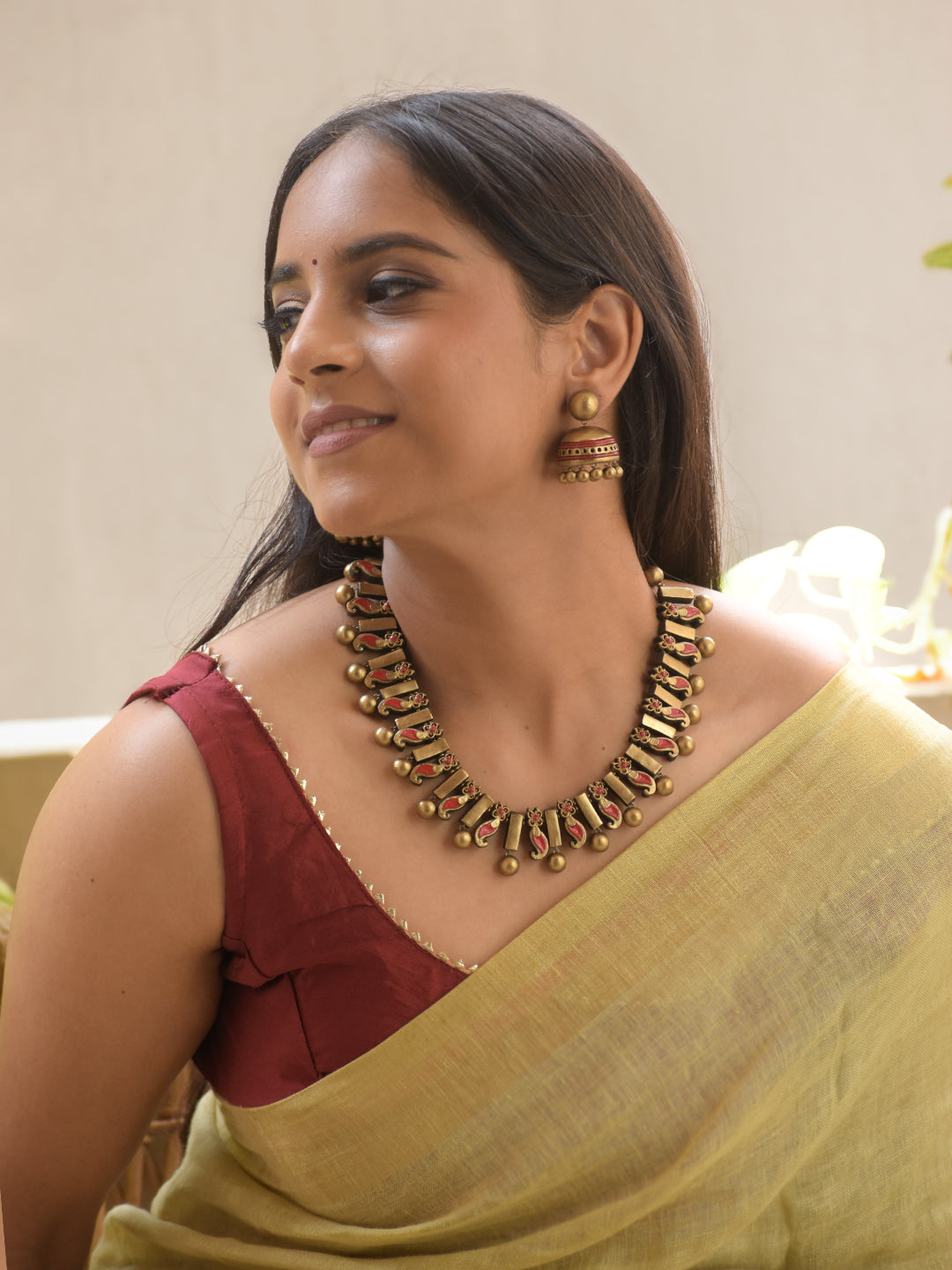 Lalipasa - Handmade Terracotta Red Paisley Necklace Set