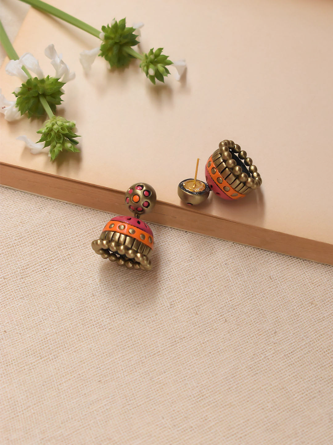 Circular Design Hand Painted Terracotta Earrings