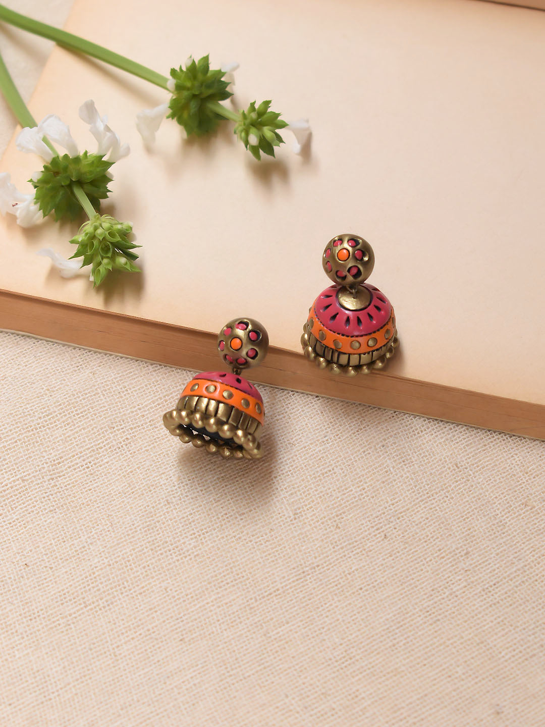 Circular Design Hand Painted Terracotta Earrings