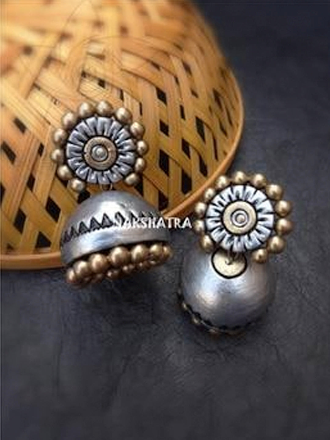 Dual Toned Handmade Terracotta Circular Shape Jhumka Earring