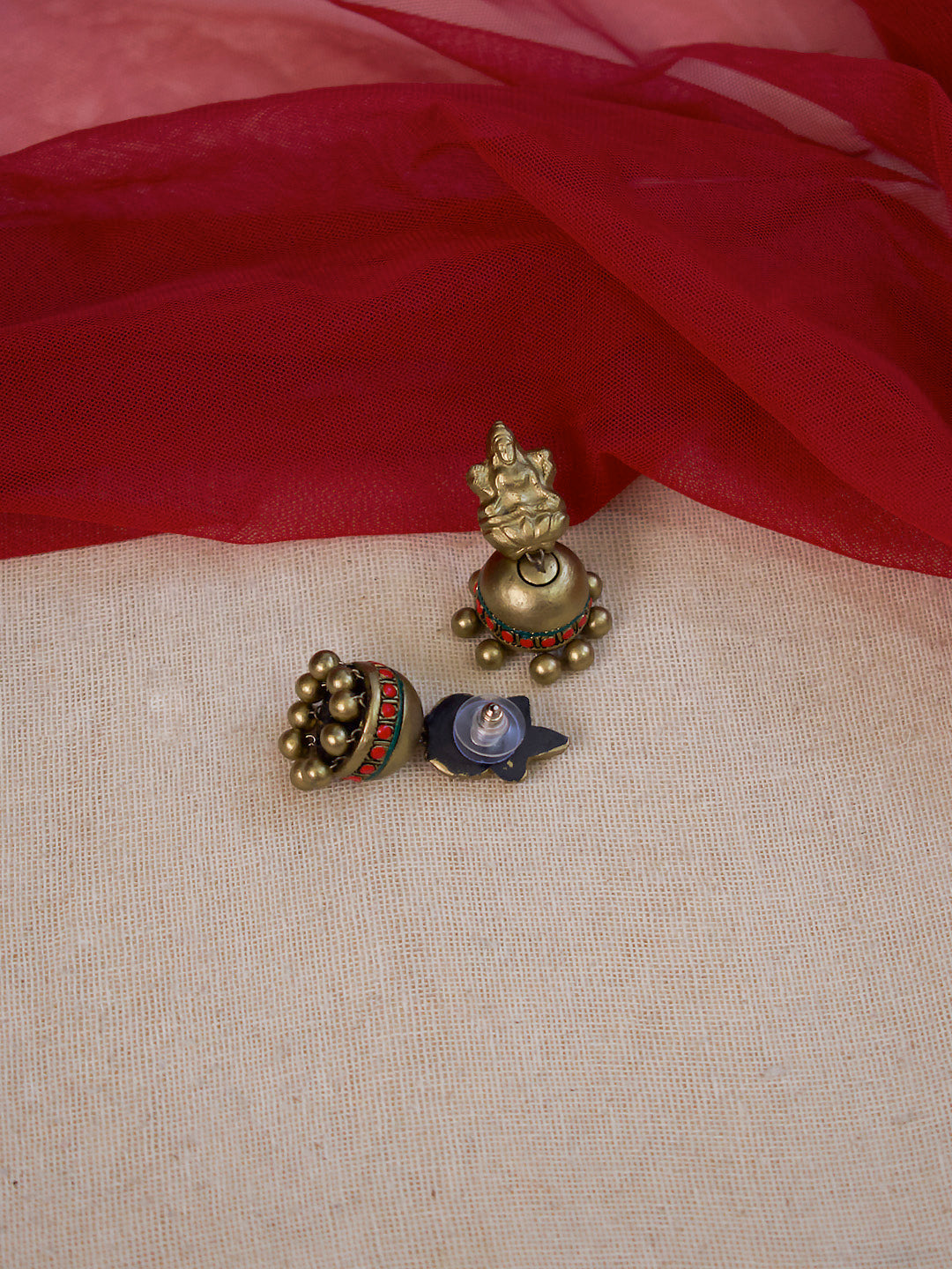 Antique Gold Toned Lakshmi Design And Leaf Design Gold And Green Color Choker Handmade Terracotta Necklace Set